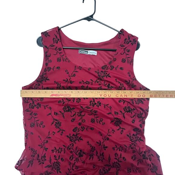 Y2K Dark Romance Maxi Dress California Concepts‎ Red Black Floral Burnout M - Picture 6 of 6